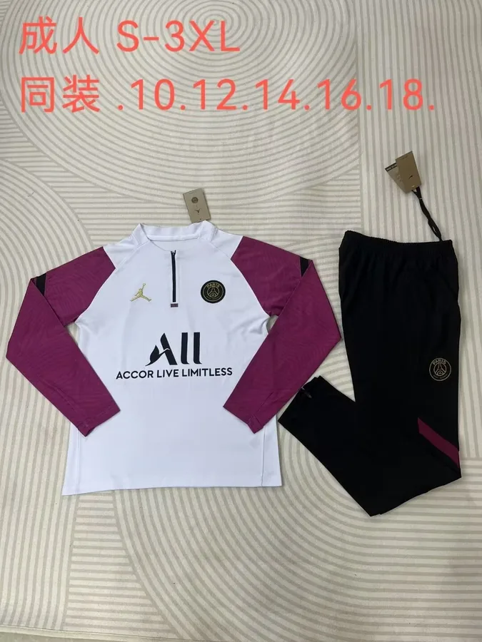 21/22Paris White and purple sleeve half-draw training suit S-3XL