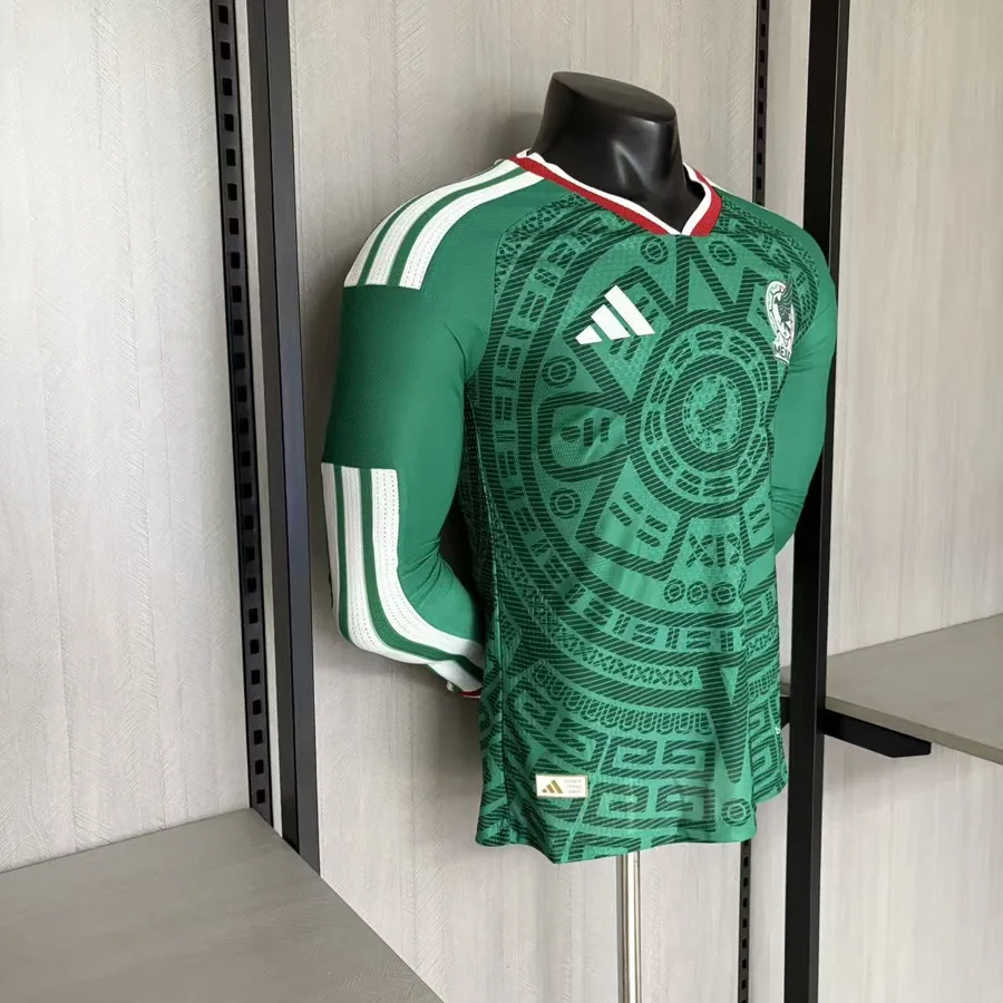 2026 Player Mexico Green Long Sleeve Soccer Jersey Home — photo 3